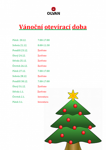 Otevírací doba na konci roku 2019