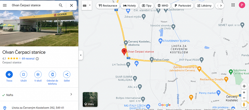 Adresa čerpací stanice
