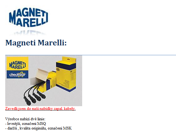zapalovací kabely Magneti Marelli